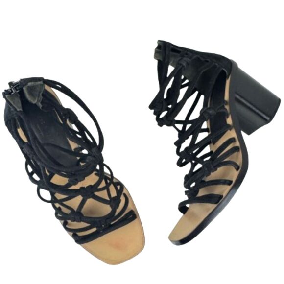 rag & bone Shoes - Rag & Bone Camille Black Caged Macrame Design Block Heel Sandals Zip Back EU 37